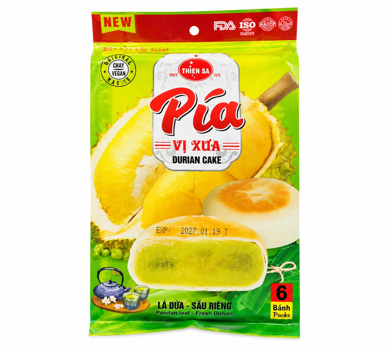 THIEN SA PIA CAKE MINI PANDAN LEAF 120G